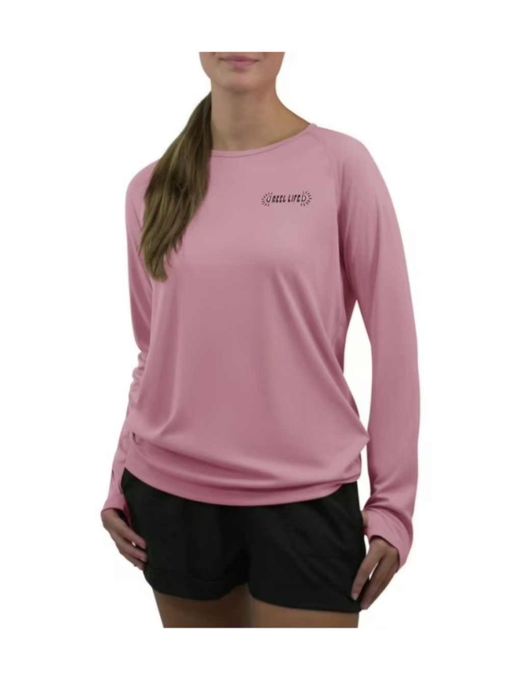Women's Reel Life Long Sleeve UV Tee, Size M, Pink and Teal